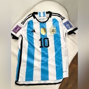 Adidas Argentina WC winner 3star logo Messi soccer jersey